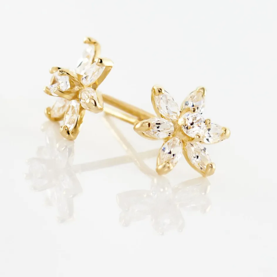 Clearance Histoire d'Or Boucles D'oreilles Puces Eleanor Fleur Or Jaune Oxyde De Zirconium