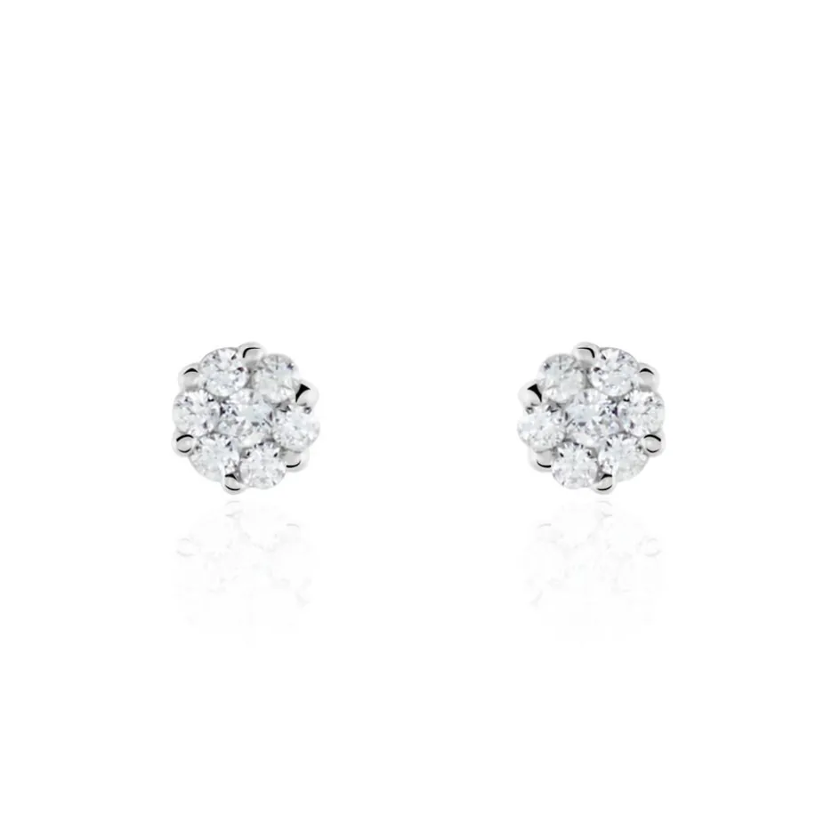 Online Histoire d'Or Boucles D'oreilles Puces Eleanor Fleur Or Blanc Oxyde De Zirconium
