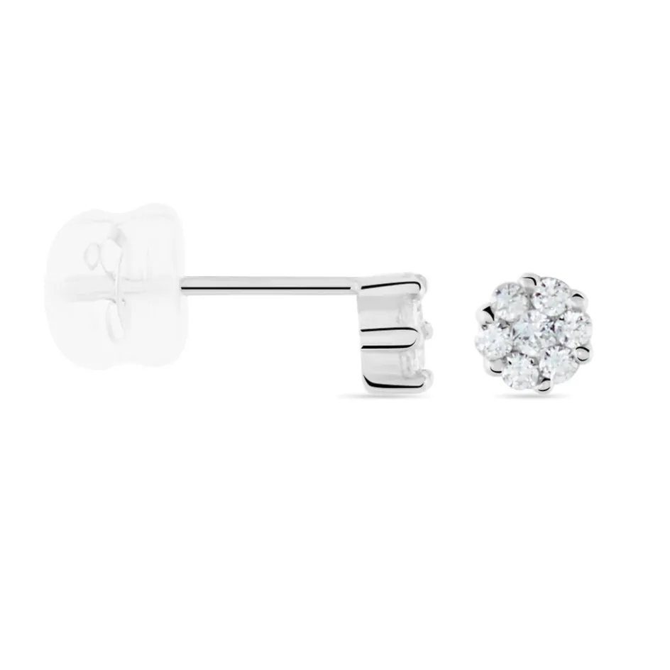 Online Histoire d'Or Boucles D'oreilles Puces Eleanor Fleur Or Blanc Oxyde De Zirconium