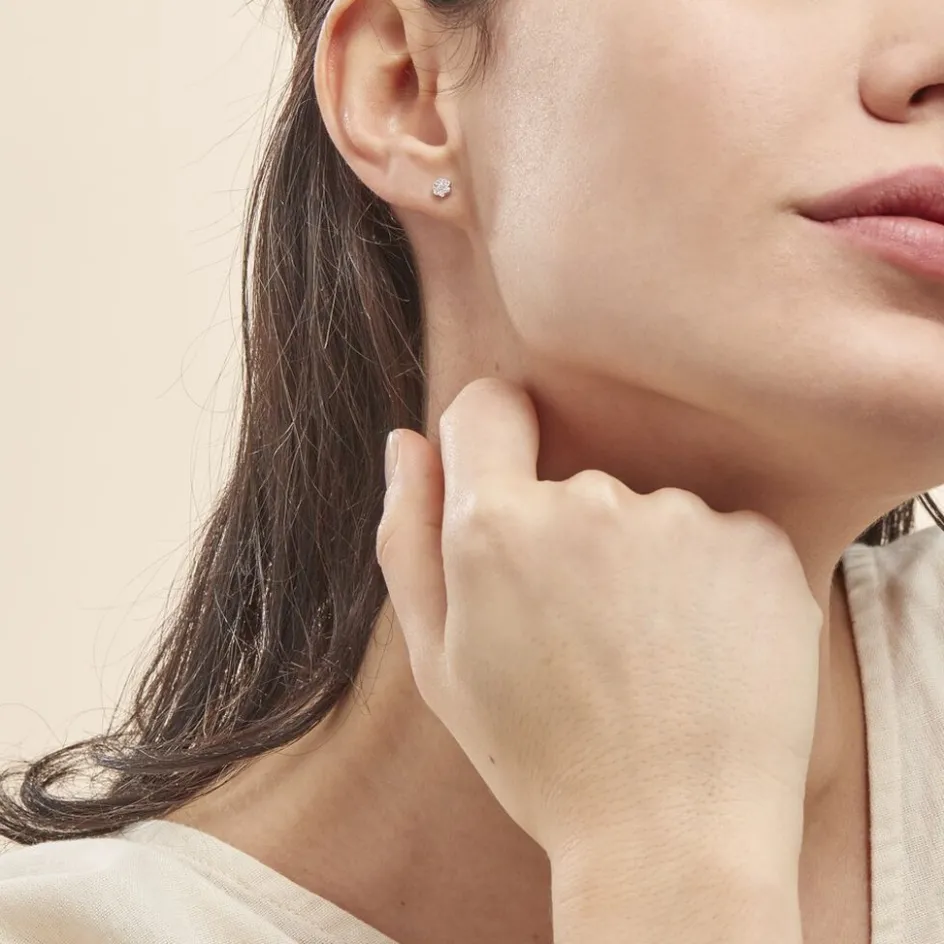 Online Histoire d'Or Boucles D'oreilles Puces Eleanor Fleur Or Blanc Oxyde De Zirconium