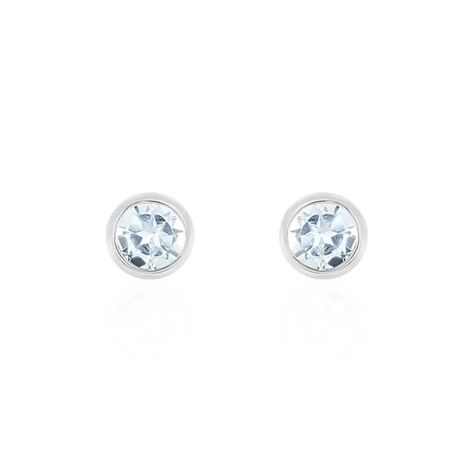 New Histoire d'Or Boucles D'oreilles Puces Edy Serti Clos Or Blanc Topaze