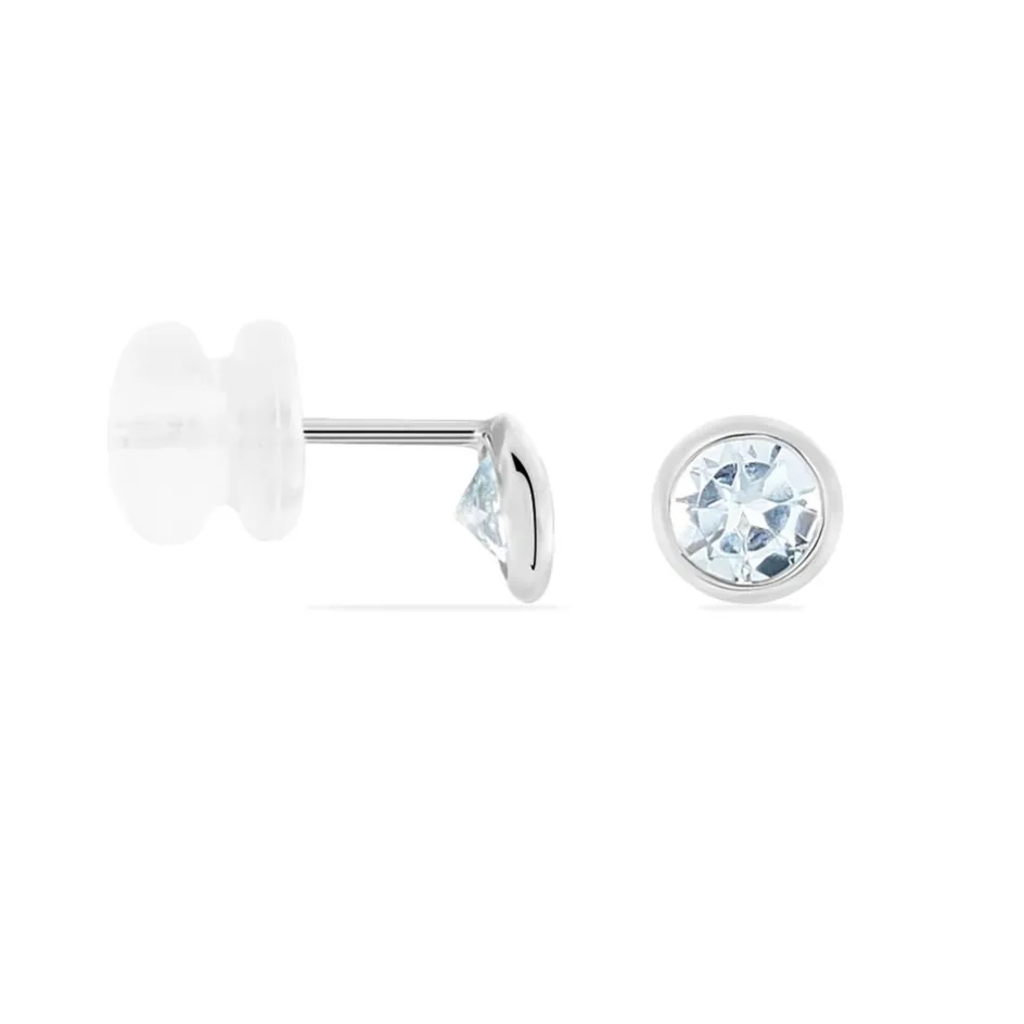 New Histoire d'Or Boucles D'oreilles Puces Edy Serti Clos Or Blanc Topaze