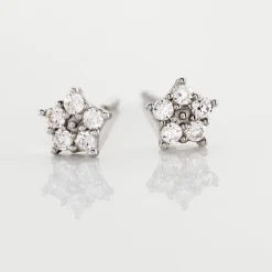 New Histoire d'Or Boucles D'oreilles Puces Elais Etoile Or Blanc Oxyde De Zirconium