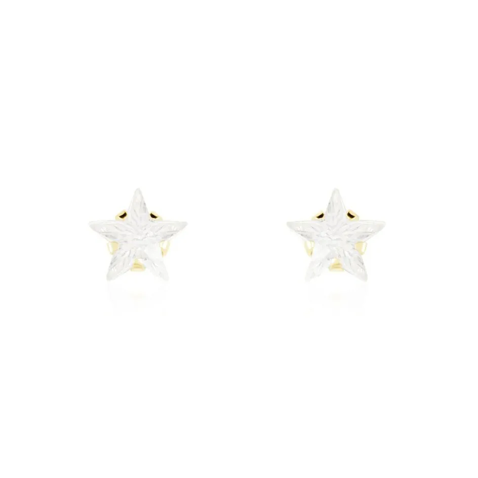 Outlet Histoire d'Or Boucles D'oreilles Puces Elais Etoile Or Jaune Oxyde De Zirconium
