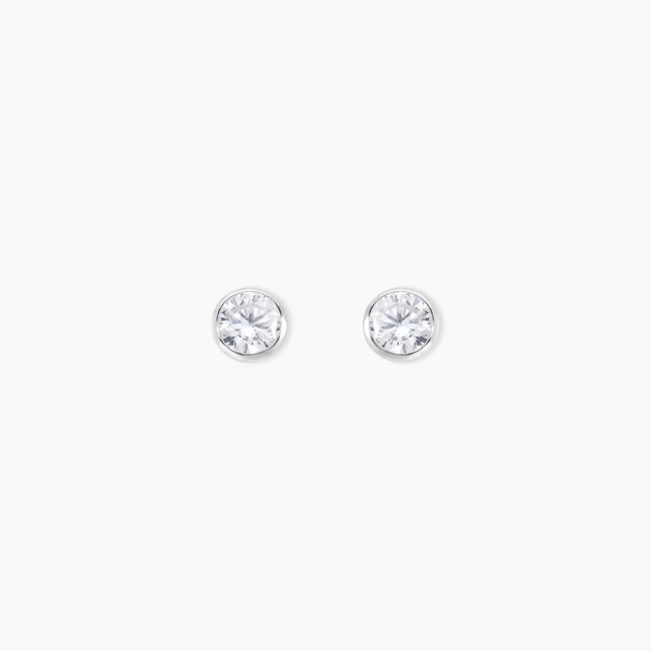 Hot Histoire d'Or Boucles D'oreilles Puces Elda Serti Clos Or Blanc Oxyde De Zirconium