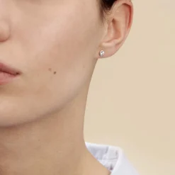 Hot Histoire d'Or Boucles D'oreilles Puces Elda Serti Clos Or Blanc Oxyde De Zirconium