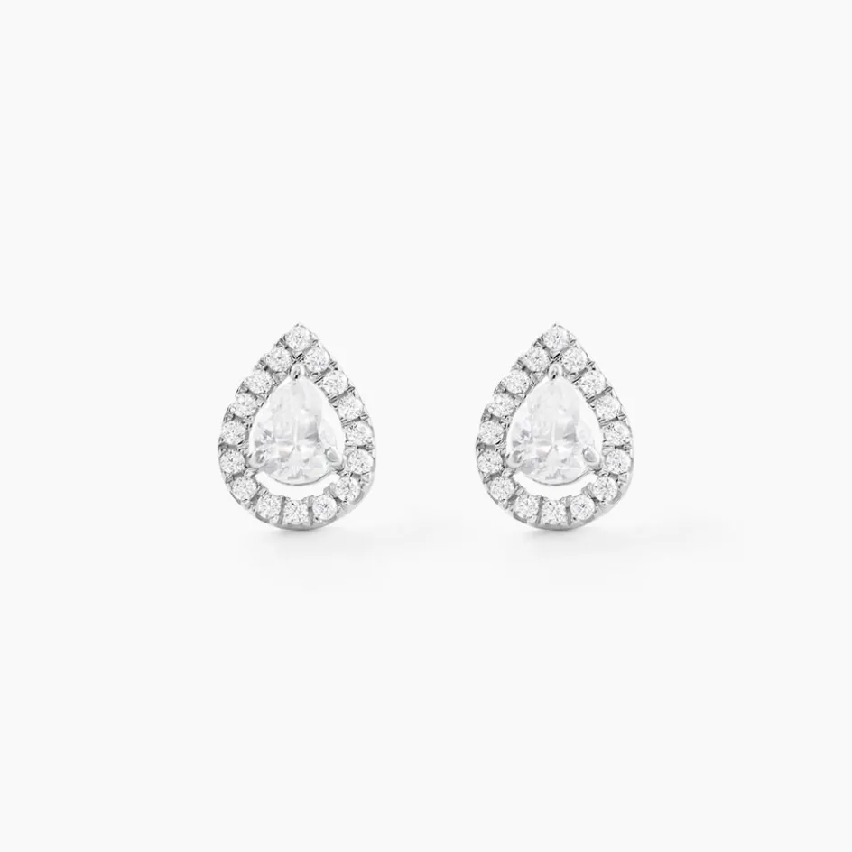 New Histoire d'Or Boucles D'oreilles Puces Hildana Or Blanc Oxyde De Zirconium