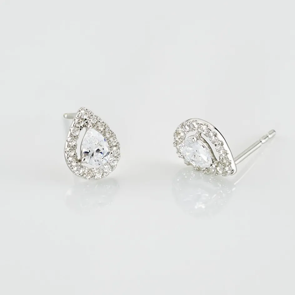 New Histoire d'Or Boucles D'oreilles Puces Hildana Or Blanc Oxyde De Zirconium