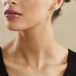 New Histoire d'Or Boucles D'oreilles Puces Hildana Or Blanc Oxyde De Zirconium