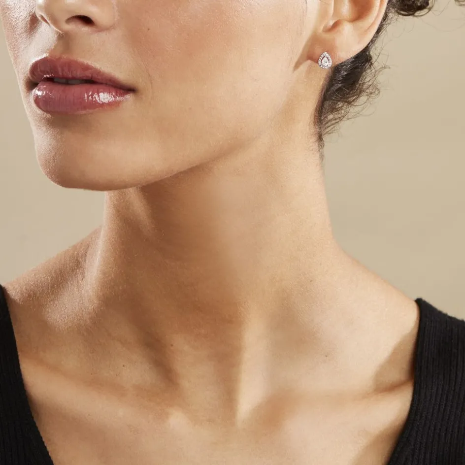 New Histoire d'Or Boucles D'oreilles Puces Hildana Or Blanc Oxyde De Zirconium