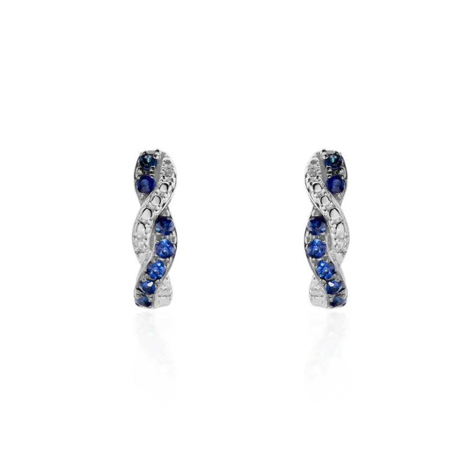 New Histoire d'Or Boucles D'oreilles Puces Ligera Or Blanc Saphir Et Diamant