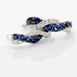 New Histoire d'Or Boucles D'oreilles Puces Ligera Or Blanc Saphir Et Diamant