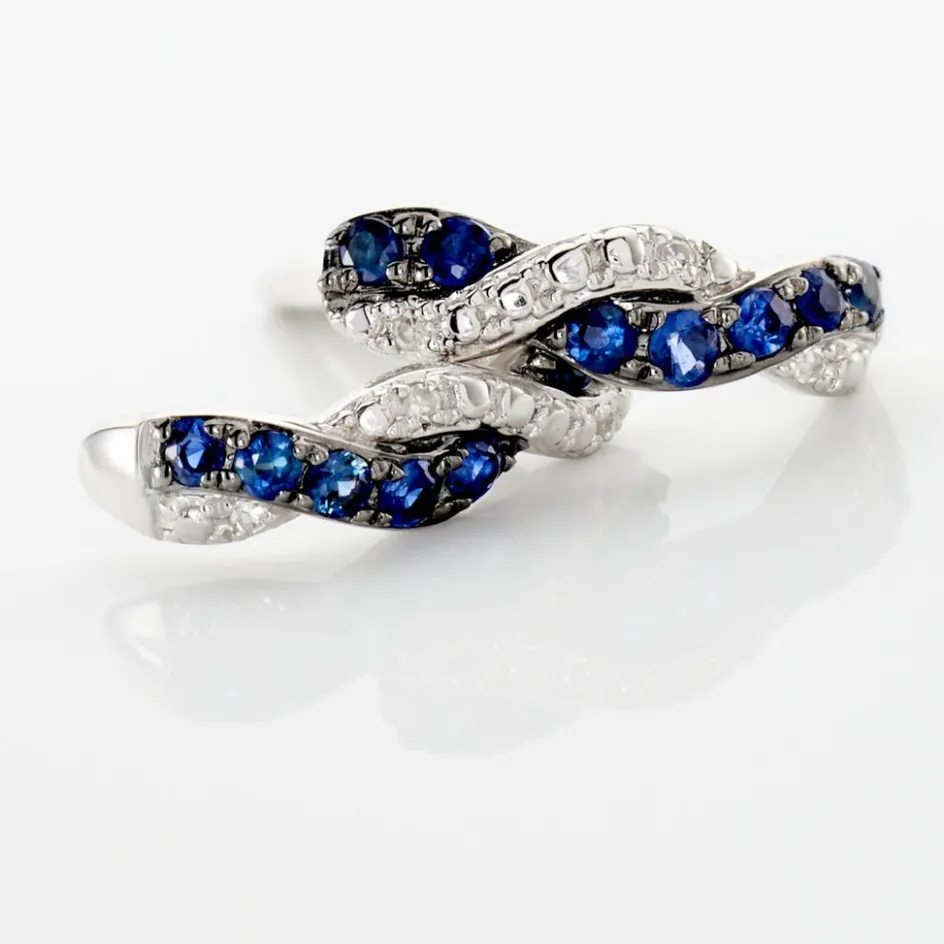 New Histoire d'Or Boucles D'oreilles Puces Ligera Or Blanc Saphir Et Diamant