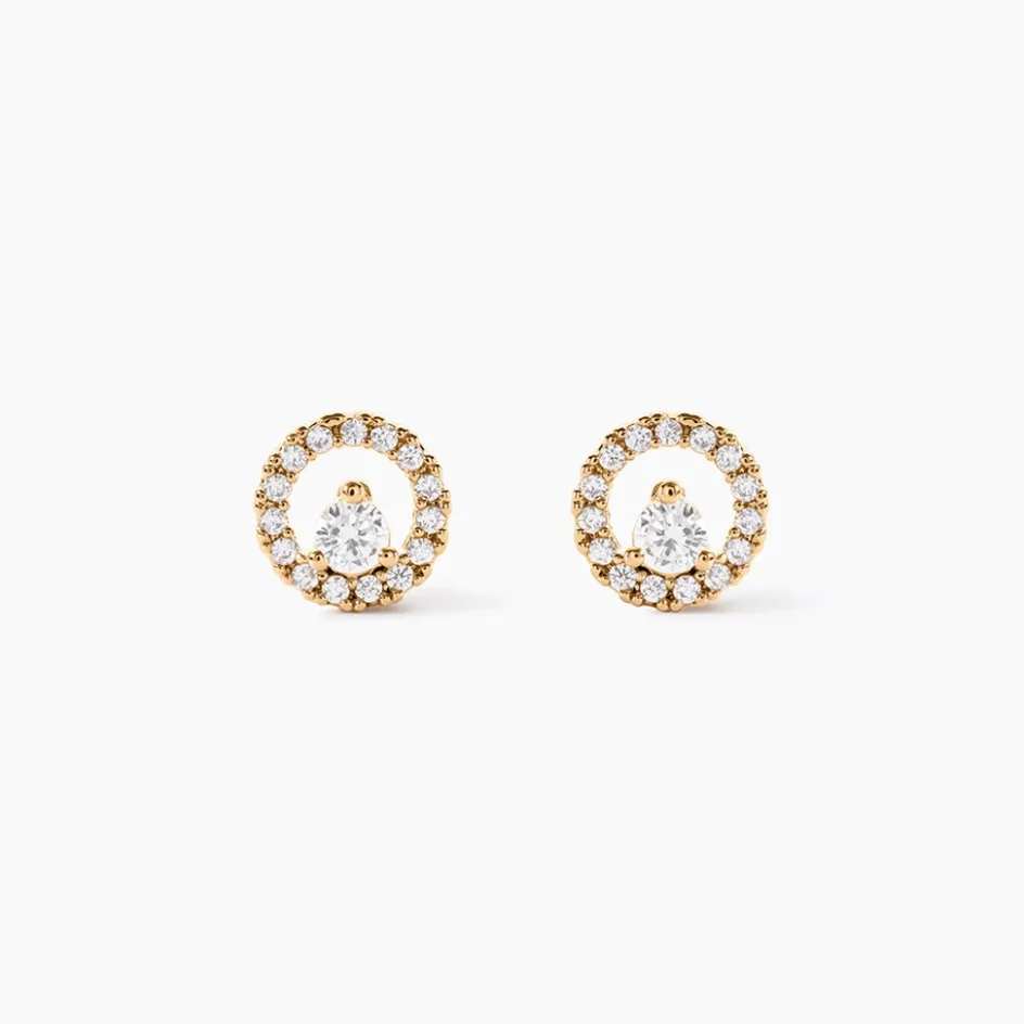 Clearance Histoire d'Or Boucles D'oreilles Puces Lila Plaqué Or Jaune Oxyde De Zirconium