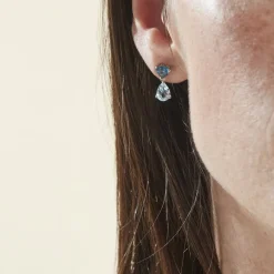 Hot Histoire d'Or Boucles D'oreilles Puces Lenuta Or Blanc Topaze Bleu Sky Topaze