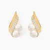Hot Histoire d'Or Boucles D'oreilles Puces Loeva Or Jaune Perle De Culture Et Oxyde