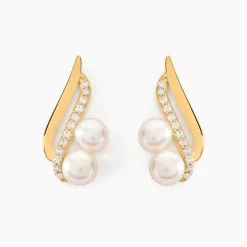 Hot Histoire d'Or Boucles D'oreilles Puces Loeva Or Jaune Perle De Culture Et Oxyde