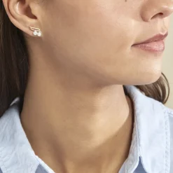 Hot Histoire d'Or Boucles D'oreilles Puces Loeva Or Jaune Perle De Culture Et Oxyde