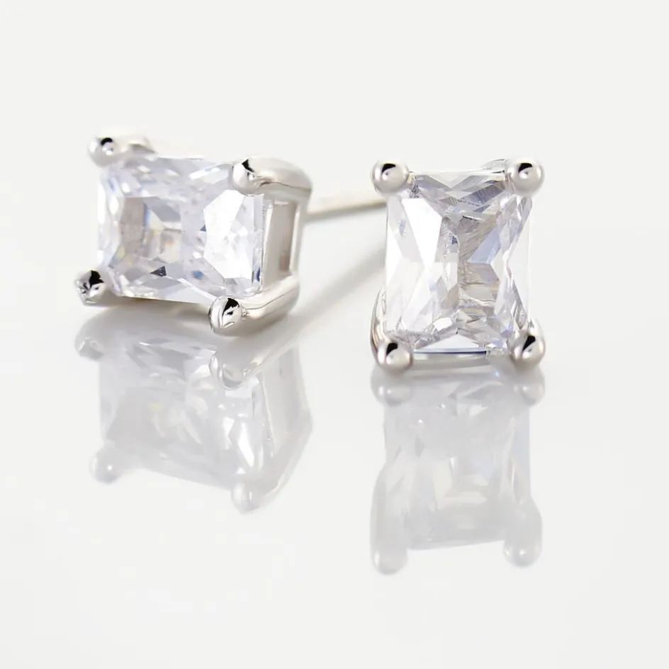 Online Histoire d'Or Boucles D'oreilles Puces Mathilda Argent Blanc Oxyde De Zirconium