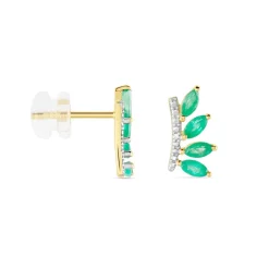 Histoire d'Or Boucles D'oreilles Puces Navette Or Jaune Emeraude Diamant* Boucles D'Oreilles|Clous D'Oreilles