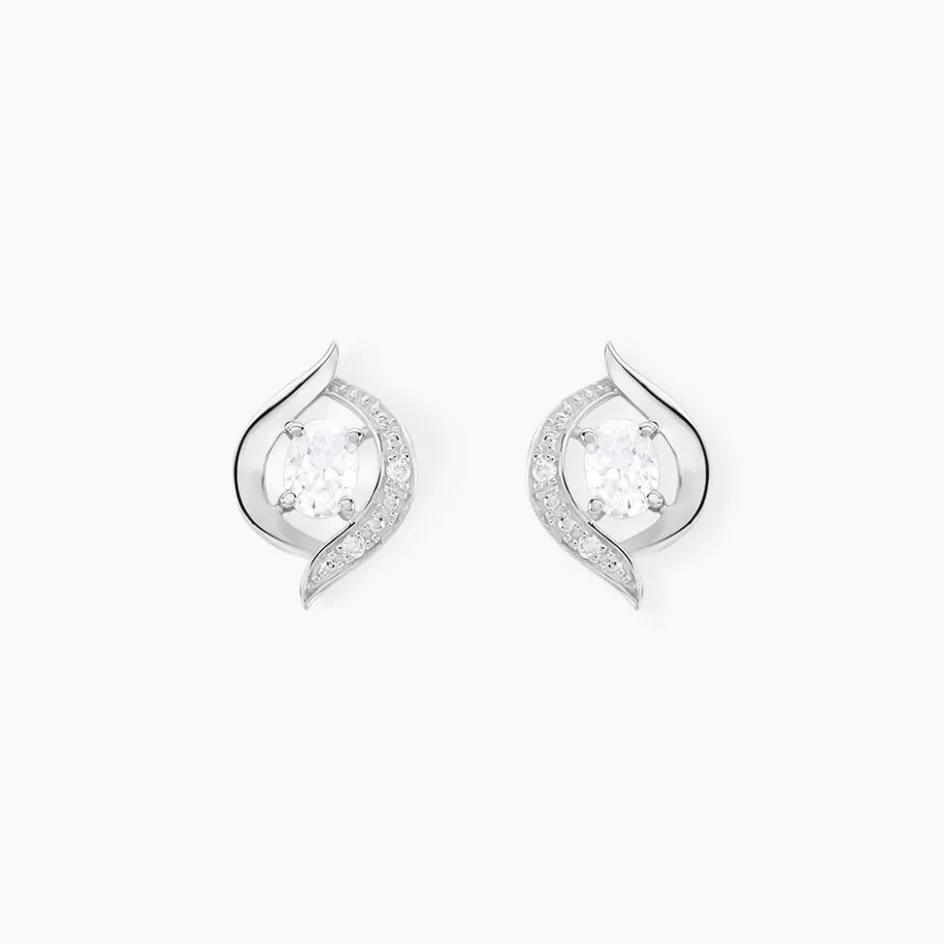 Online Histoire d'Or Boucles D'oreilles Puces Or Blanc Lydia Oxydes De Zirconium or blanc oxyde