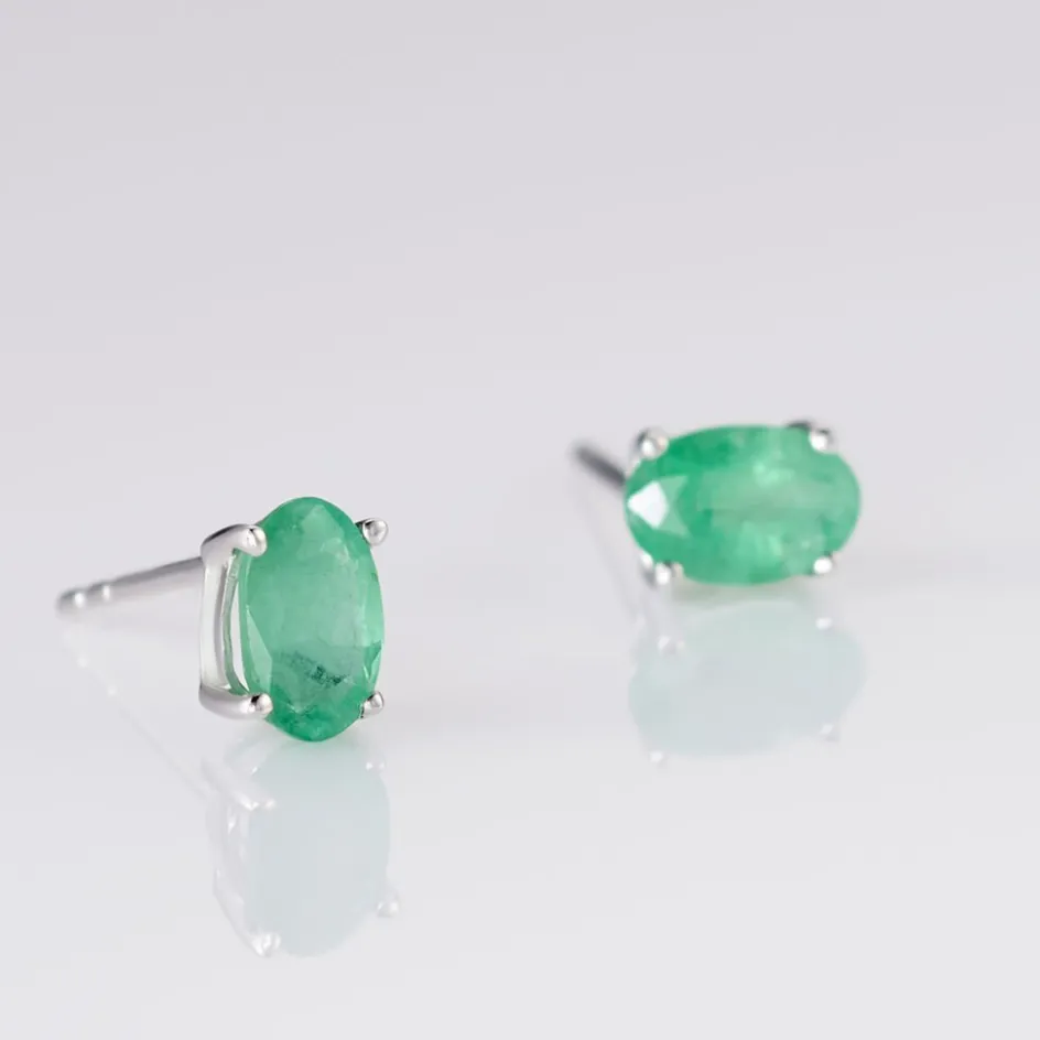 Outlet Histoire d'Or Boucles D'oreilles Puces Ovale or blanc emeraude