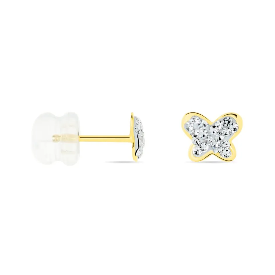 New Histoire d'Or Boucles D'oreilles Puces Or Jaune Cercis Strass