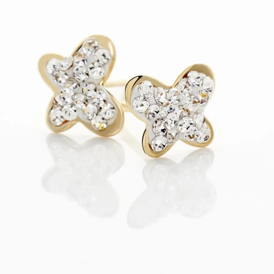 New Histoire d'Or Boucles D'oreilles Puces Or Jaune Cercis Strass