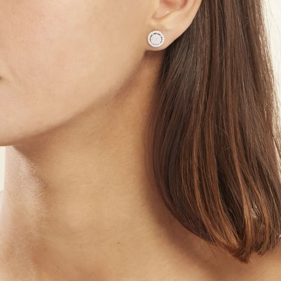 Online Histoire d'Or Boucles D'oreilles Puces Or Blanc Nawra Diamants Synthétiques