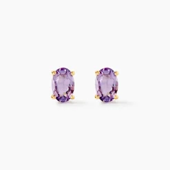 Histoire d'Or Boucles D'oreilles Puces Ovale Serti Griffe Or Jaune Amethyste or jaune amethyste violette