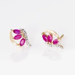 Outlet Histoire d'Or Boucles D'oreilles Puces Petale Et Diamant or bicolore rubis