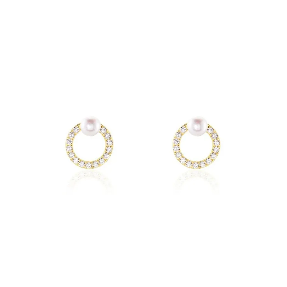 Online Histoire d'Or Boucles D'oreilles Puces Piety Or Jaune Perle De Culture Oxyde