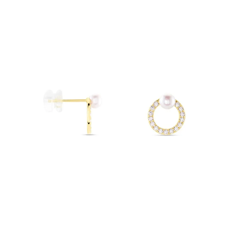 Online Histoire d'Or Boucles D'oreilles Puces Piety Or Jaune Perle De Culture Oxyde