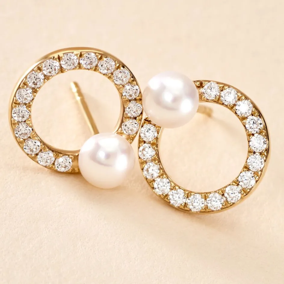 Online Histoire d'Or Boucles D'oreilles Puces Piety Or Jaune Perle De Culture Oxyde