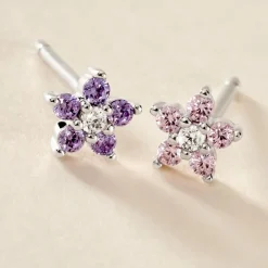 Sale Histoire d'Or Boucles D'oreilles Puces Purple Bloom Argent Blanc Oxyde De Zirconium