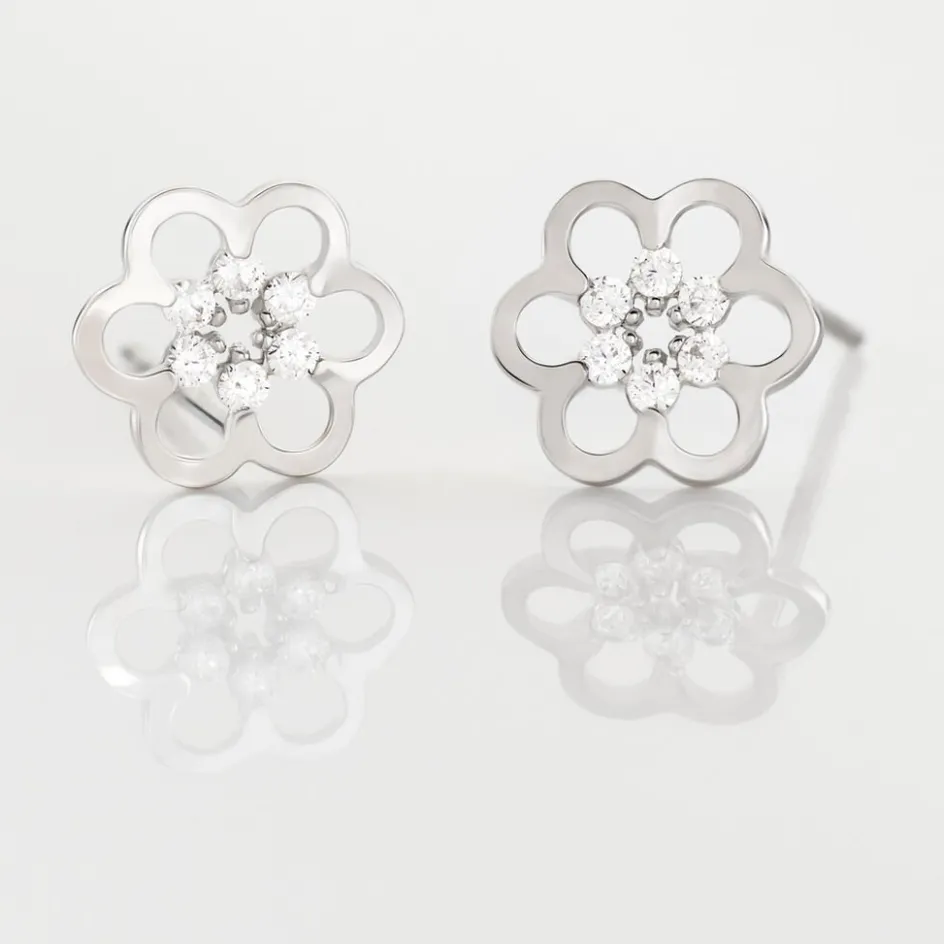 Discount Histoire d'Or Boucles D'oreilles Puces Philine Fleur De Zirconium or blanc oxyde
