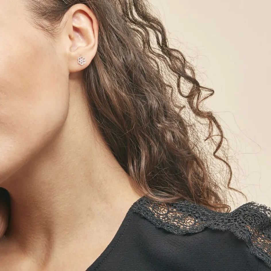 Discount Histoire d'Or Boucles D'oreilles Puces Philine Fleur De Zirconium or blanc oxyde