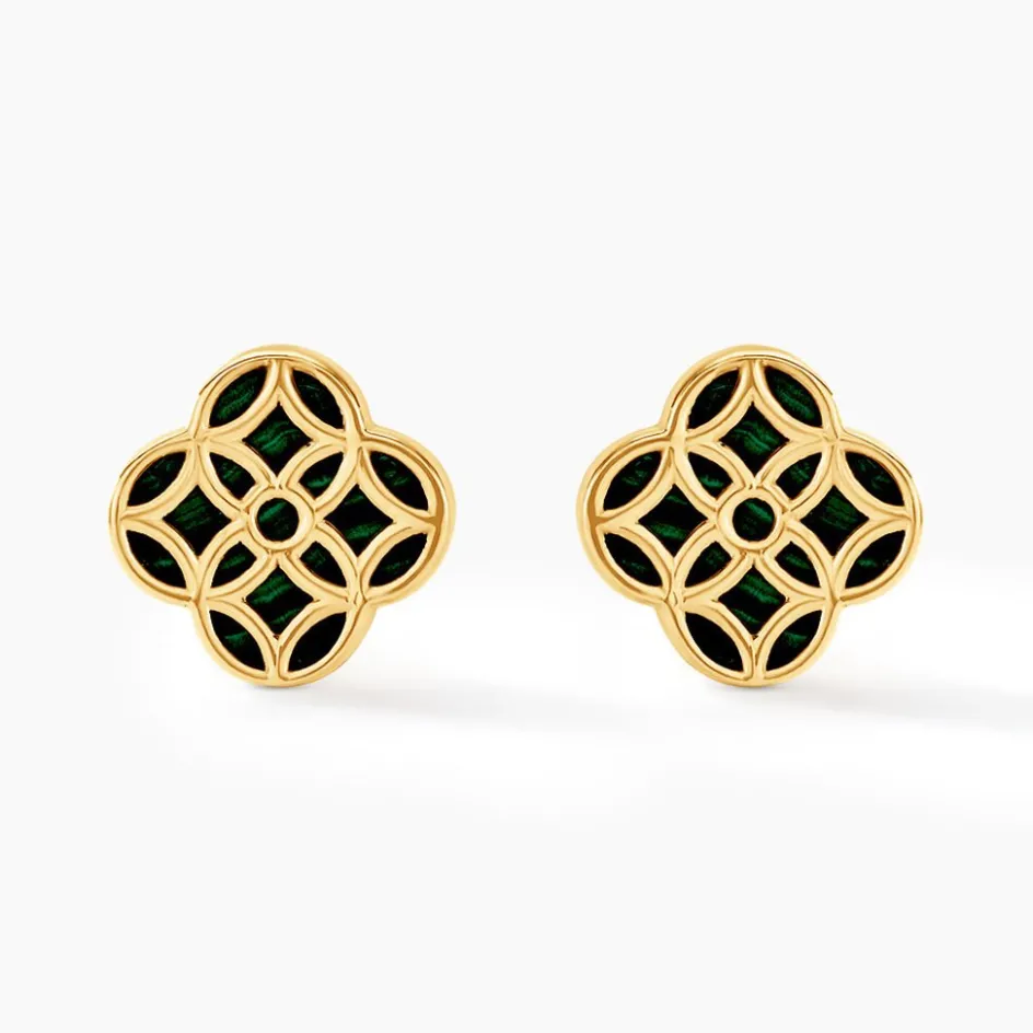 Best Histoire d'Or Boucles D'oreilles Puces Rosalite Or Jaune Malachite or jaune malachite vert