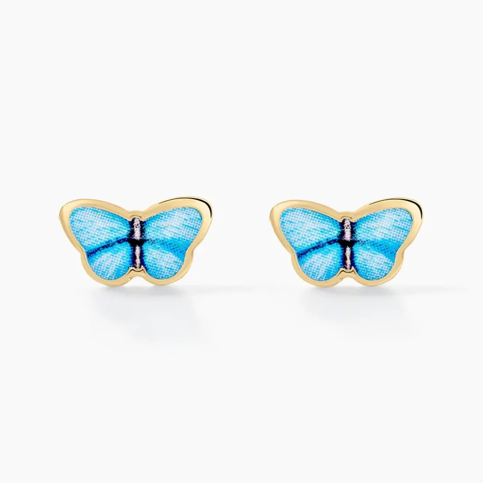 Outlet Histoire d'Or Boucles D'oreilles Puces Sulivia Papillon Or Jaune or jaune smalto bleu