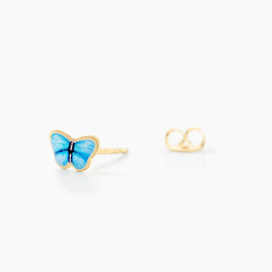 Outlet Histoire d'Or Boucles D'oreilles Puces Sulivia Papillon Or Jaune or jaune smalto bleu