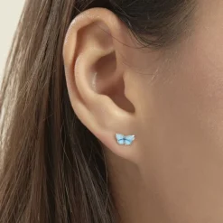 Outlet Histoire d'Or Boucles D'oreilles Puces Sulivia Papillon Or Jaune or jaune smalto bleu