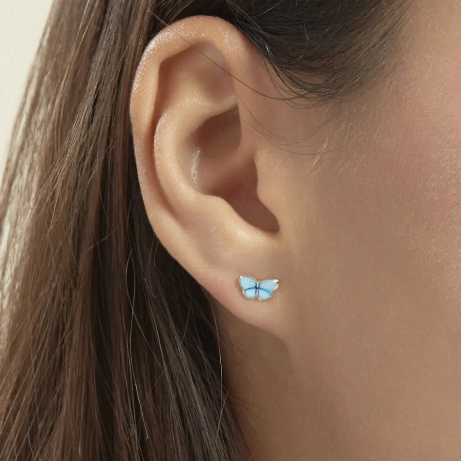 Outlet Histoire d'Or Boucles D'oreilles Puces Sulivia Papillon Or Jaune or jaune smalto bleu