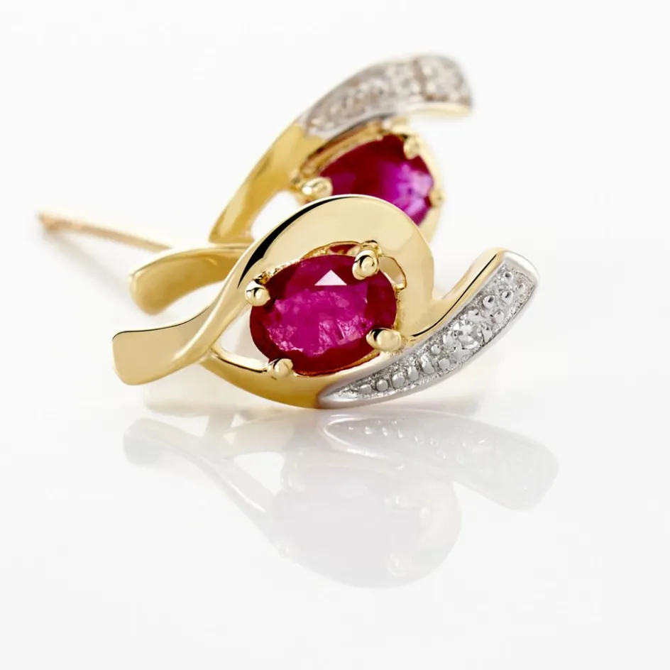 Sale Histoire d'Or Boucles D'oreilles Puces Sagesse Or Jaune Rubis Et Diamant