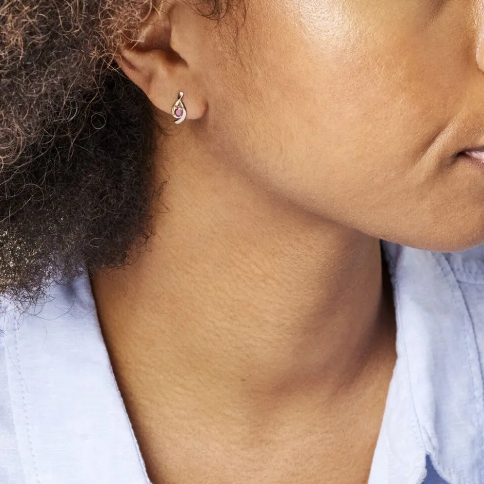 Sale Histoire d'Or Boucles D'oreilles Puces Sagesse Or Jaune Rubis Et Diamant