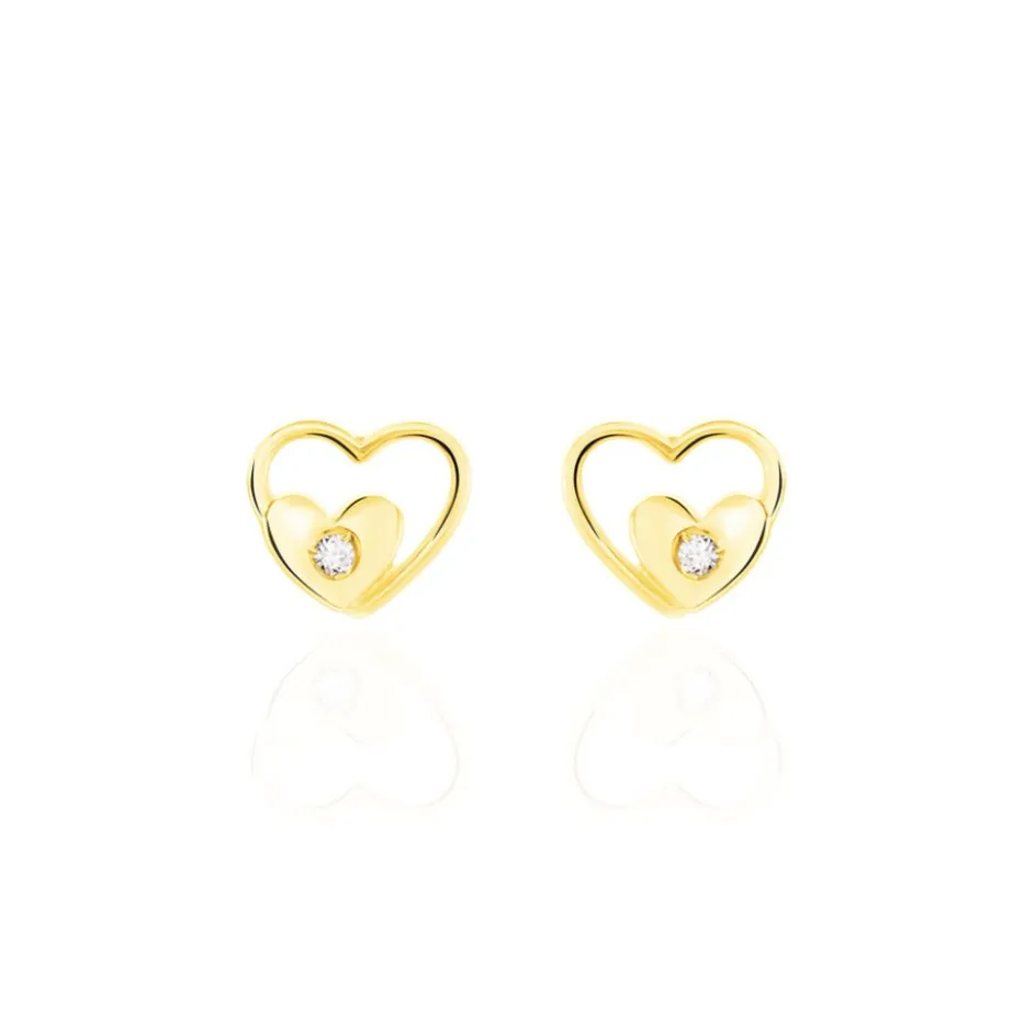 Sale Histoire d'Or Boucles D'oreilles Puces Terentille Coeur Or Jaune Oxyde De Zirconium
