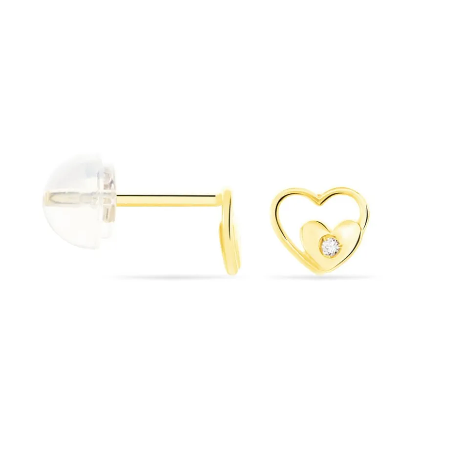 Sale Histoire d'Or Boucles D'oreilles Puces Terentille Coeur Or Jaune Oxyde De Zirconium