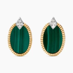 Clearance Histoire d'Or Boucles D'oreilles Puces Tahina Or Jaune Malachite Diamant or jaune malachite vert