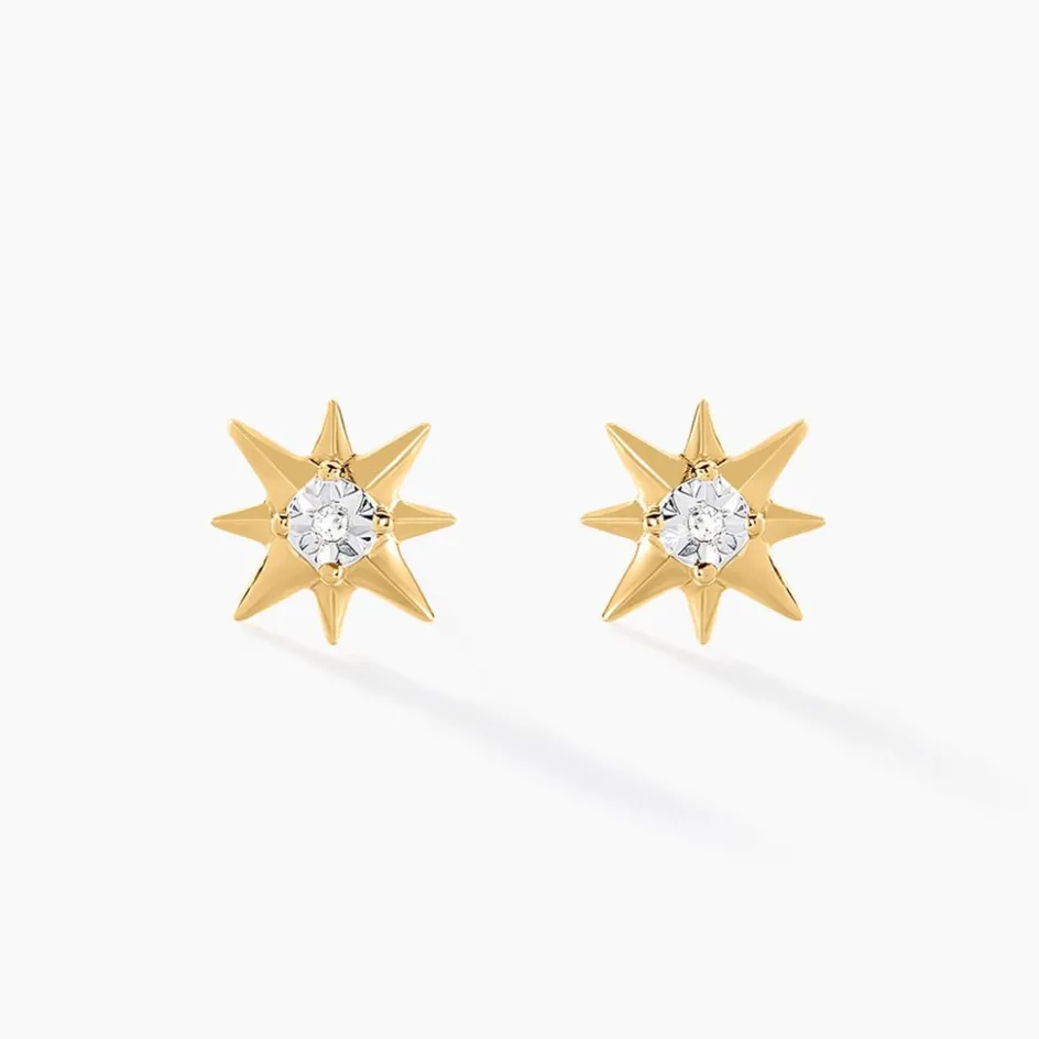 Best Histoire d'Or Boucles D'oreilles Puces Vangelis Or Jaune Diamant