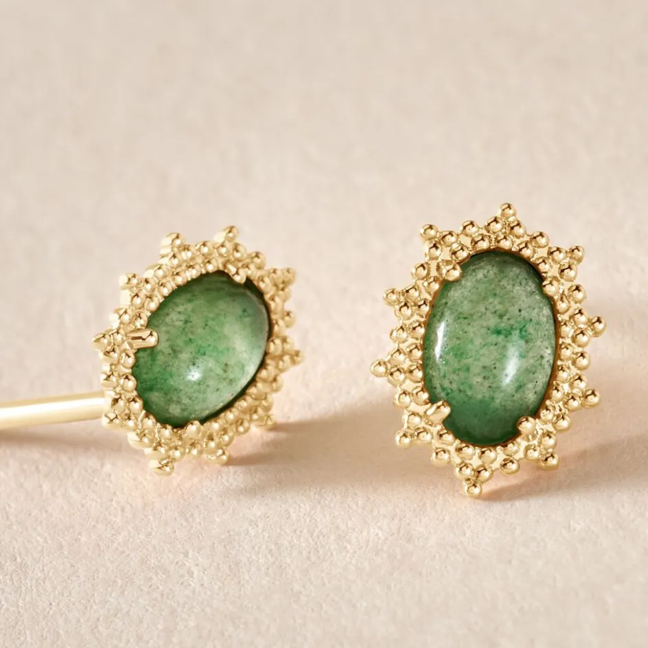 Outlet Histoire d'Or Boucles D'oreilles Puces Vintage Love Plaqué Or Jaune Aventurine plaqué or jaune aventurine vert