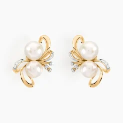 Outlet Histoire d'Or Boucles D'oreilles Puces Wandula Or Jaune Perle De Culture Et Diamant
